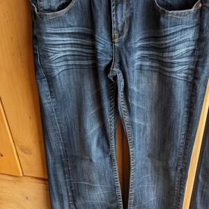 Cowgirl Tuff Women's Dark Blue Wash Boot Cut Jeans "Classic" 31R Barwire Stitch